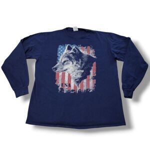 Delta Pro Weight T-Shirt Size Large L America American Flag Graphic Tee Wolf Tee